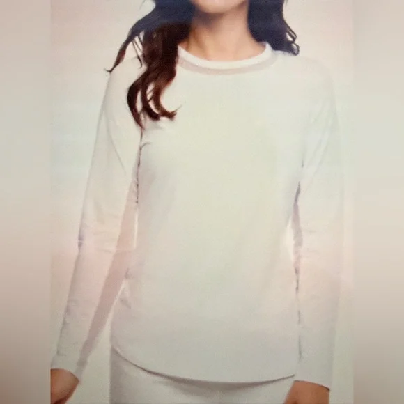 IBKUL Women's Long Sleeve White Inlay Crew Neck Top - Picture 2 of 8